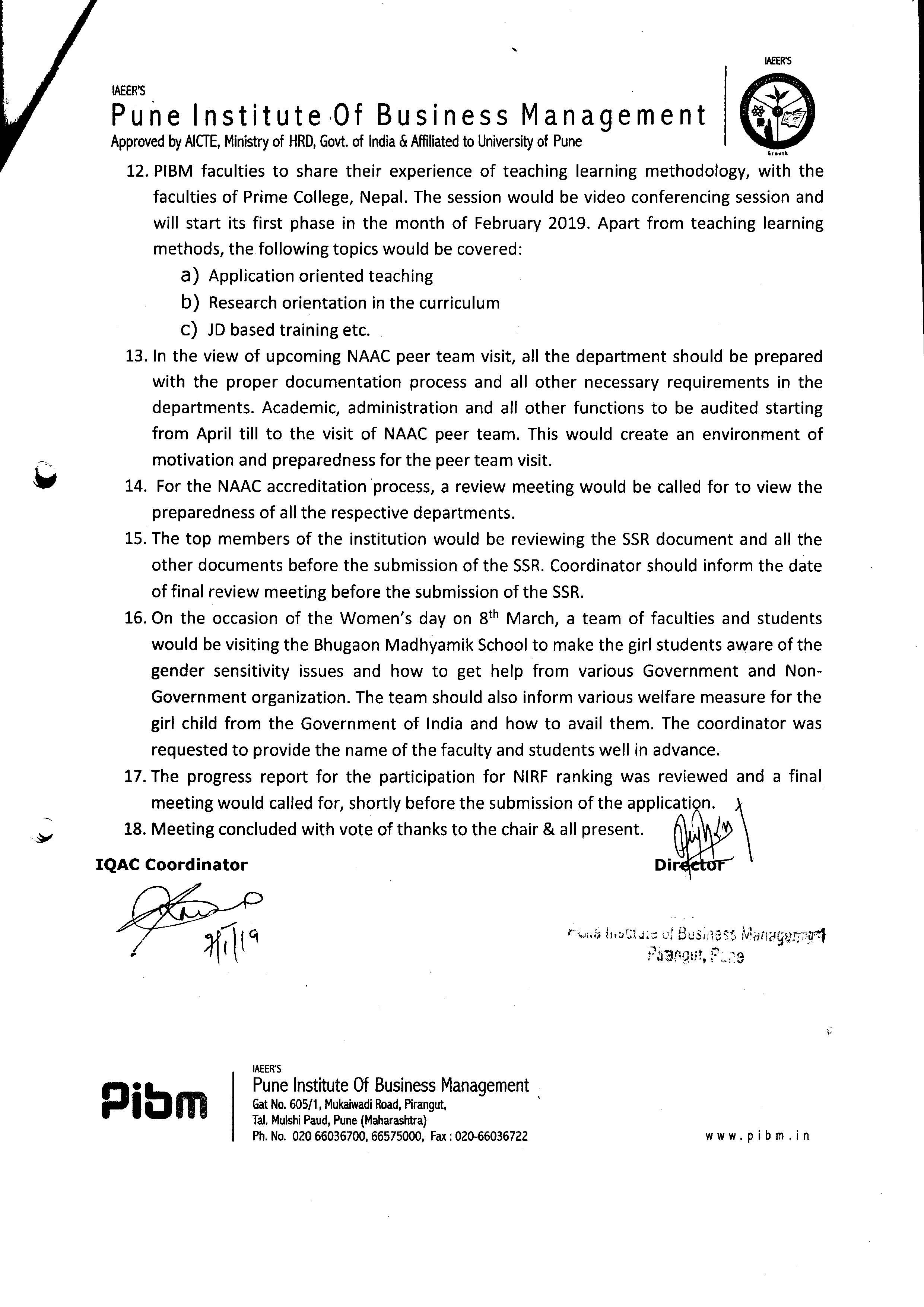 IQAC Minutes Of Meeting Q1 Jan 2019